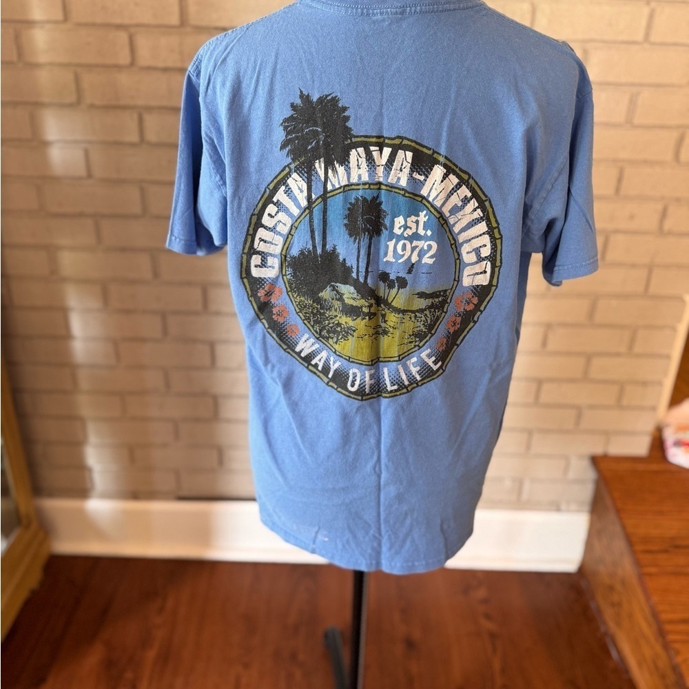 Costa Maya Mexican Blue Women's Short Sleeve Tee giving Beach vibes. Size L - Picture 3 of 4